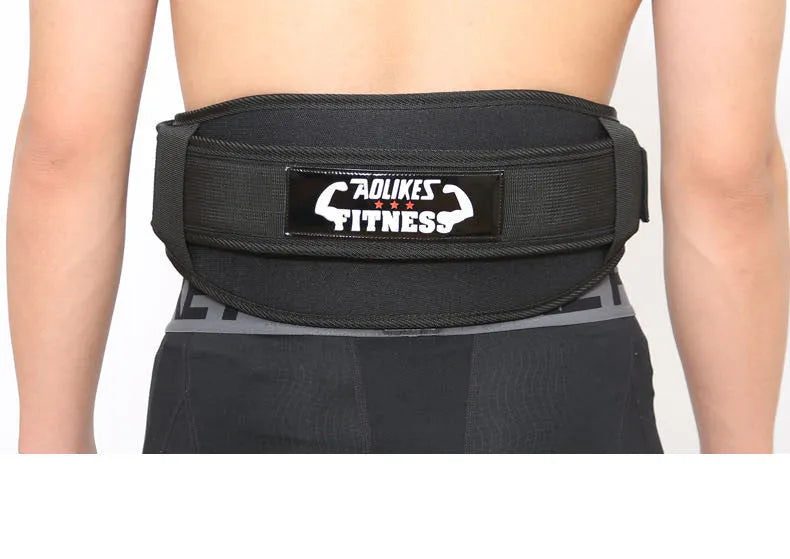 Nylon fitness weightlifting waistband support belt in black colour showing abdominal support design