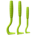 Blue and green plastic pet tick removal hooks, set of 3 pieces.