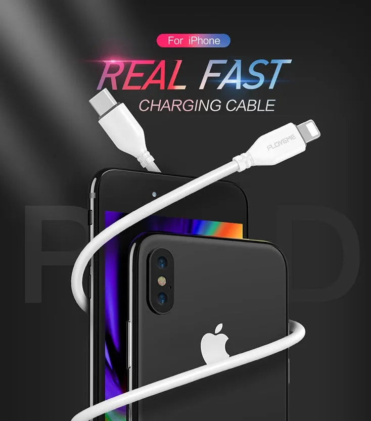White braided USB-C to Lightning charging cable 105cm length with aluminium connectors