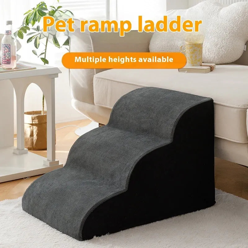 Pet removable and washable wooden dog stairs in brown, three-tier 30cm height, for small dogs accessing a bed