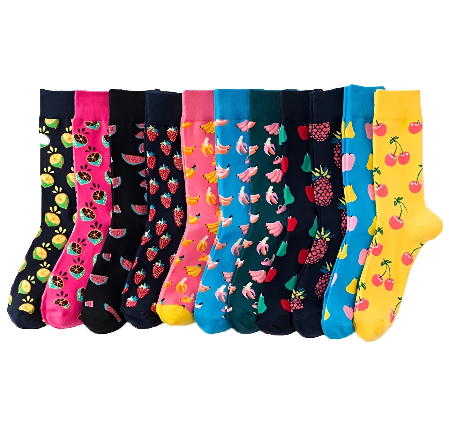 Happy fruit banana print tube socks for men women high-density cotton one size 39-43 colour options