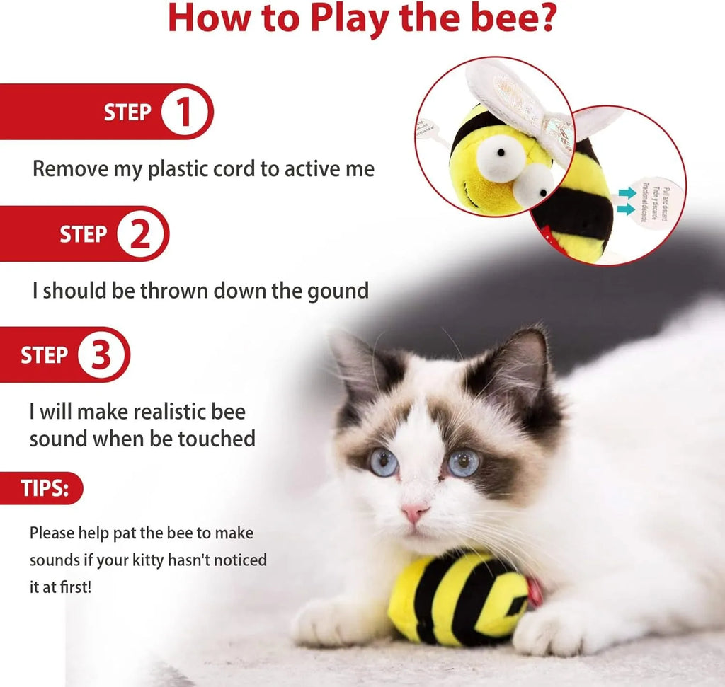 Yellow bee-shaped electronic cat toy with motion-activated squeaking sounds