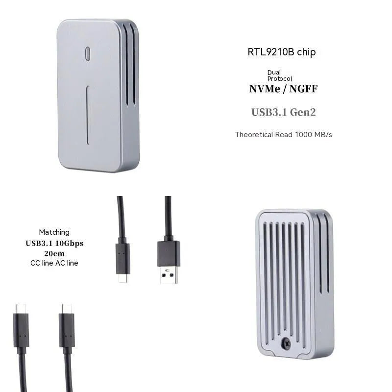 Aluminium alloy M.2 NVMe SSD enclosure measuring 5.2cm by 2.8cm