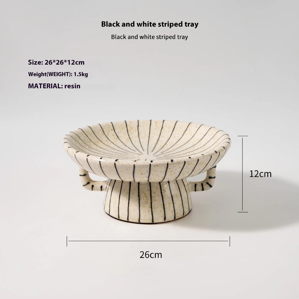 Black and white striped retro style synthetic resin dessert plate for fruits