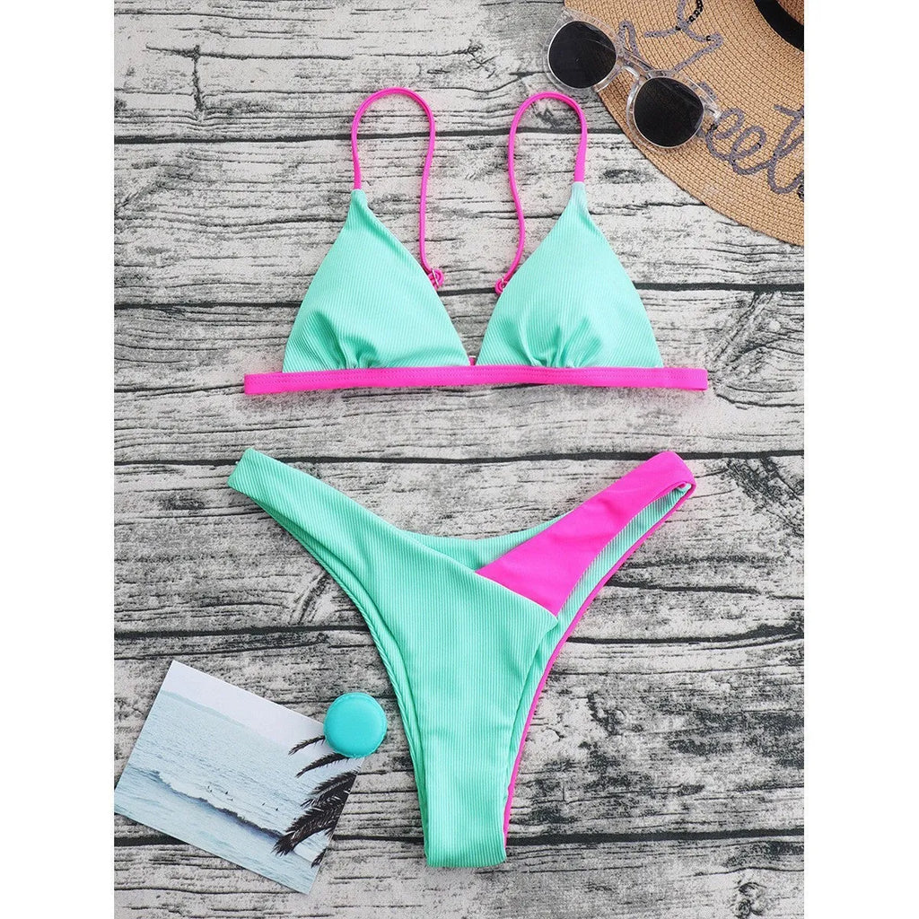 Women's nylon swimsuit set with briefs style in Pattern 1 and Pattern 2 colour options