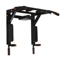 Black steel wall-mounted single parallel bars pull-up rack for fitness training.