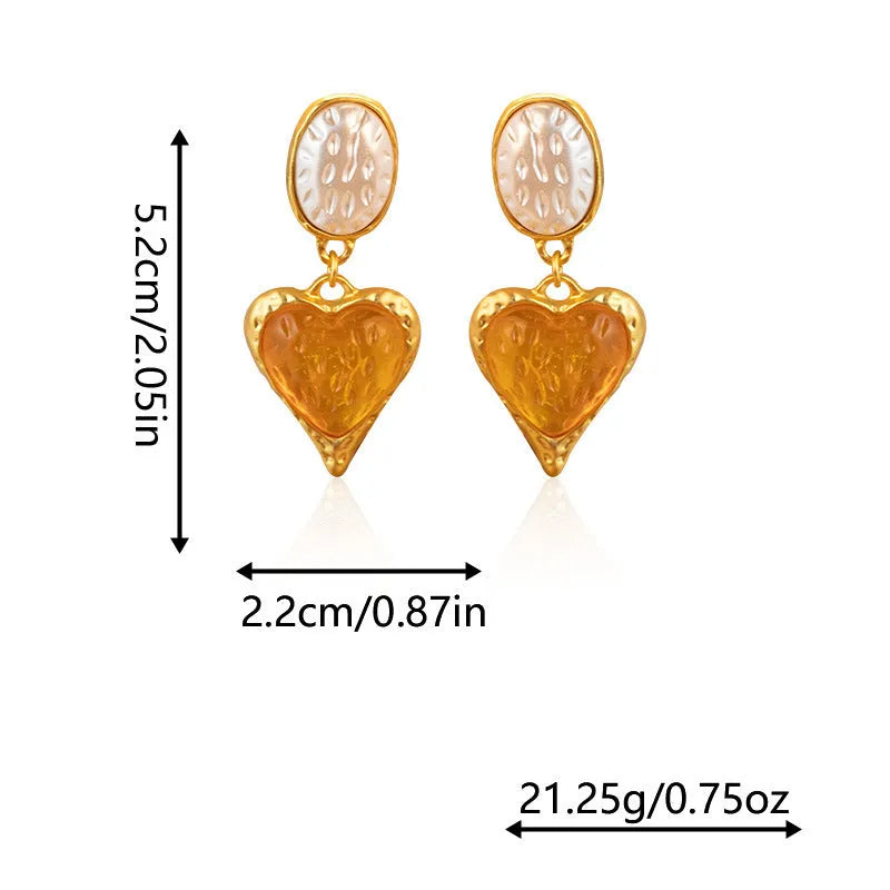 Silver needle pleated oval love heart alloy stud earrings in purple, red, green, and yellow and white colours.