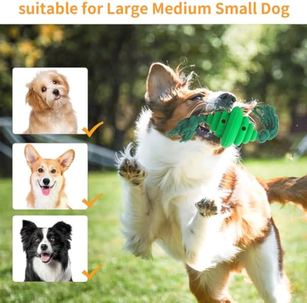 Green and yellow interactive dog ball with knotted rope toy for large breeds