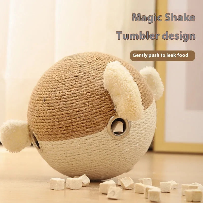 Puffer leakage design sisal hemp pet puzzle feeder toy, 15cm cube for dogs and cats