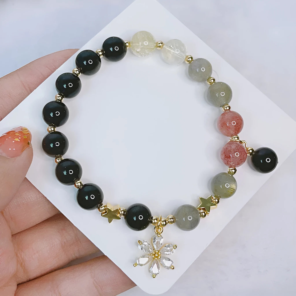 Women's silver stone bracelet with electroplated finish showing sweet cool style