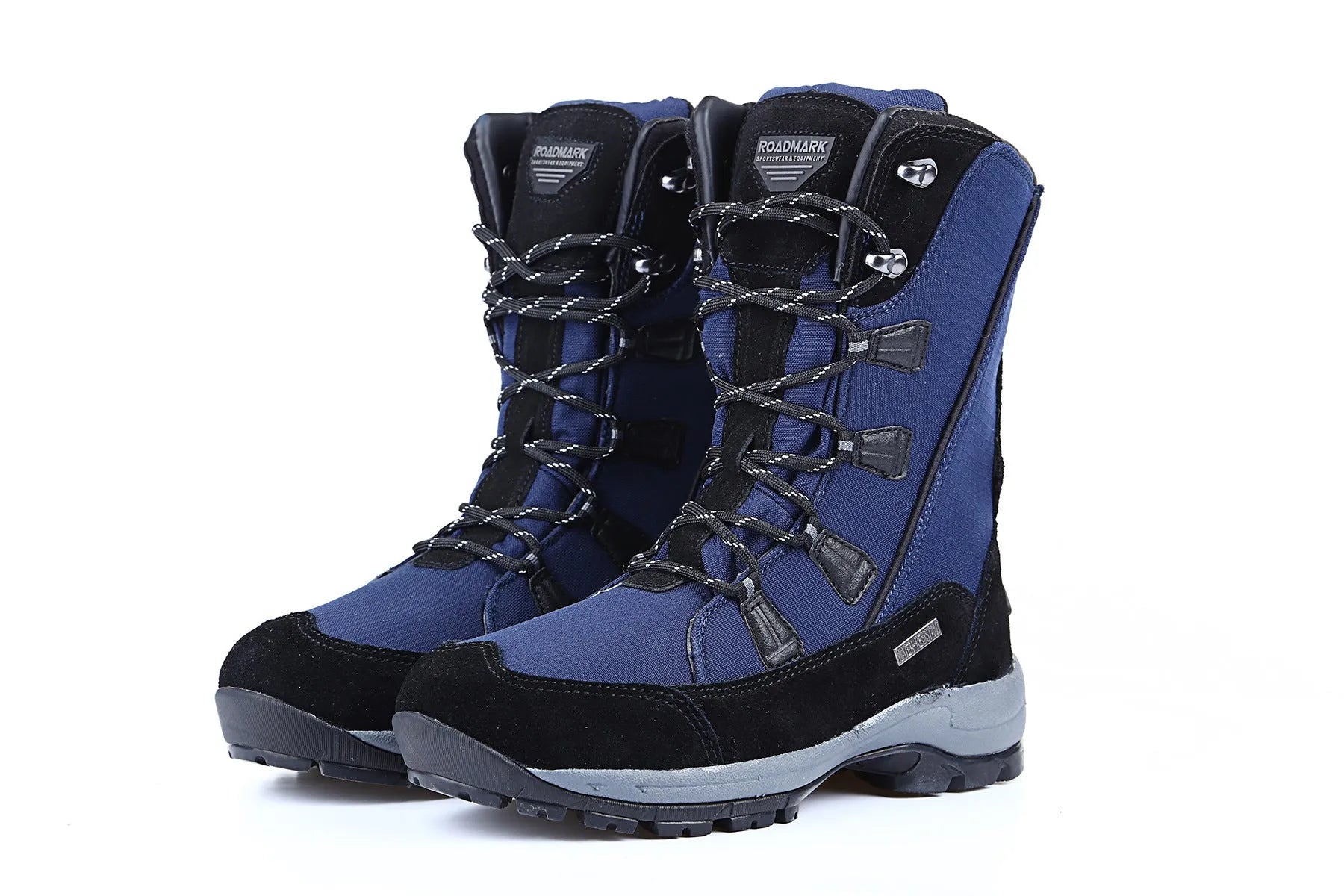 Women's mid-calf thermal snow boots in black with round toe and genuine leather upper