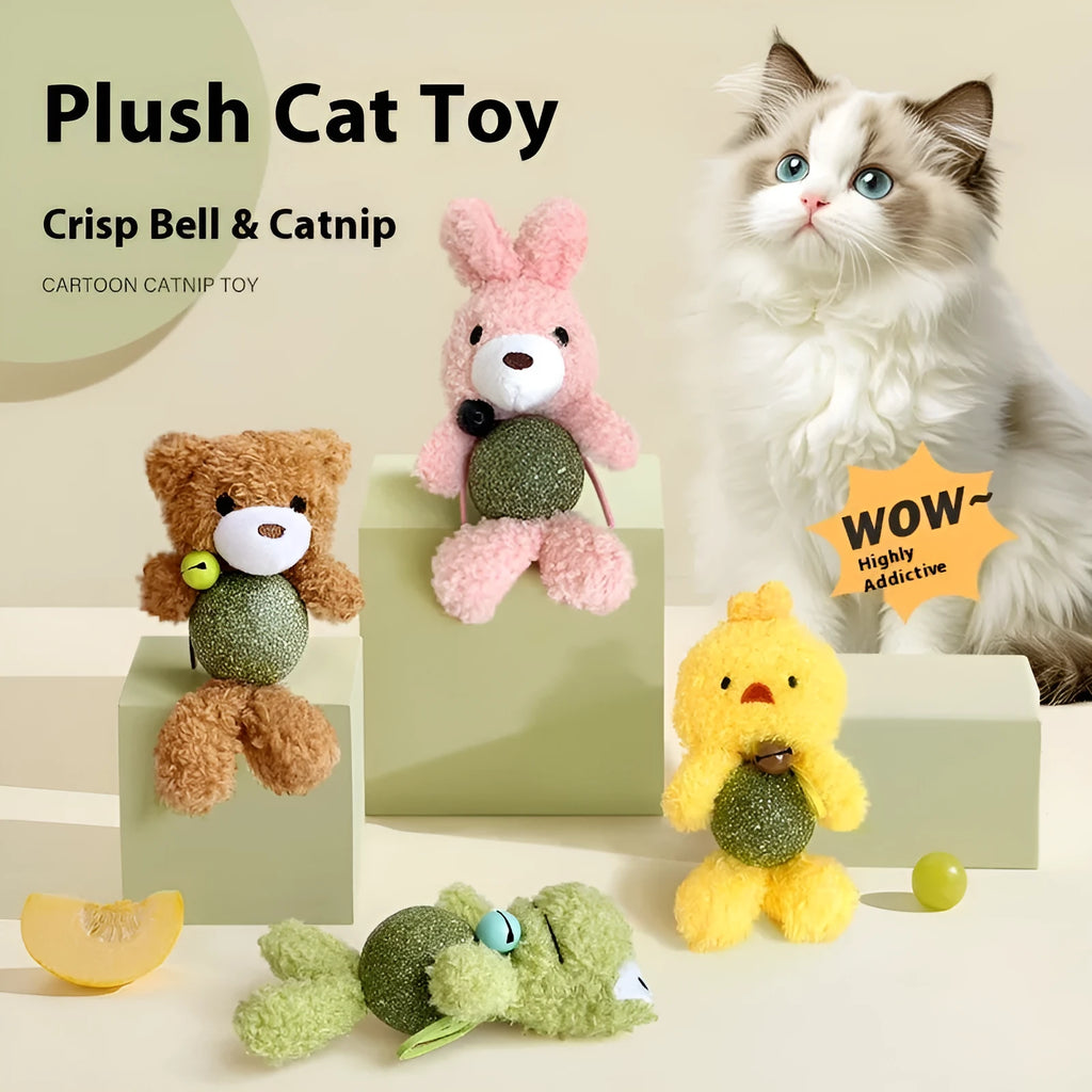 Plush catnip ball toy with mint centre and bell in 15x7x4cm size for kittens