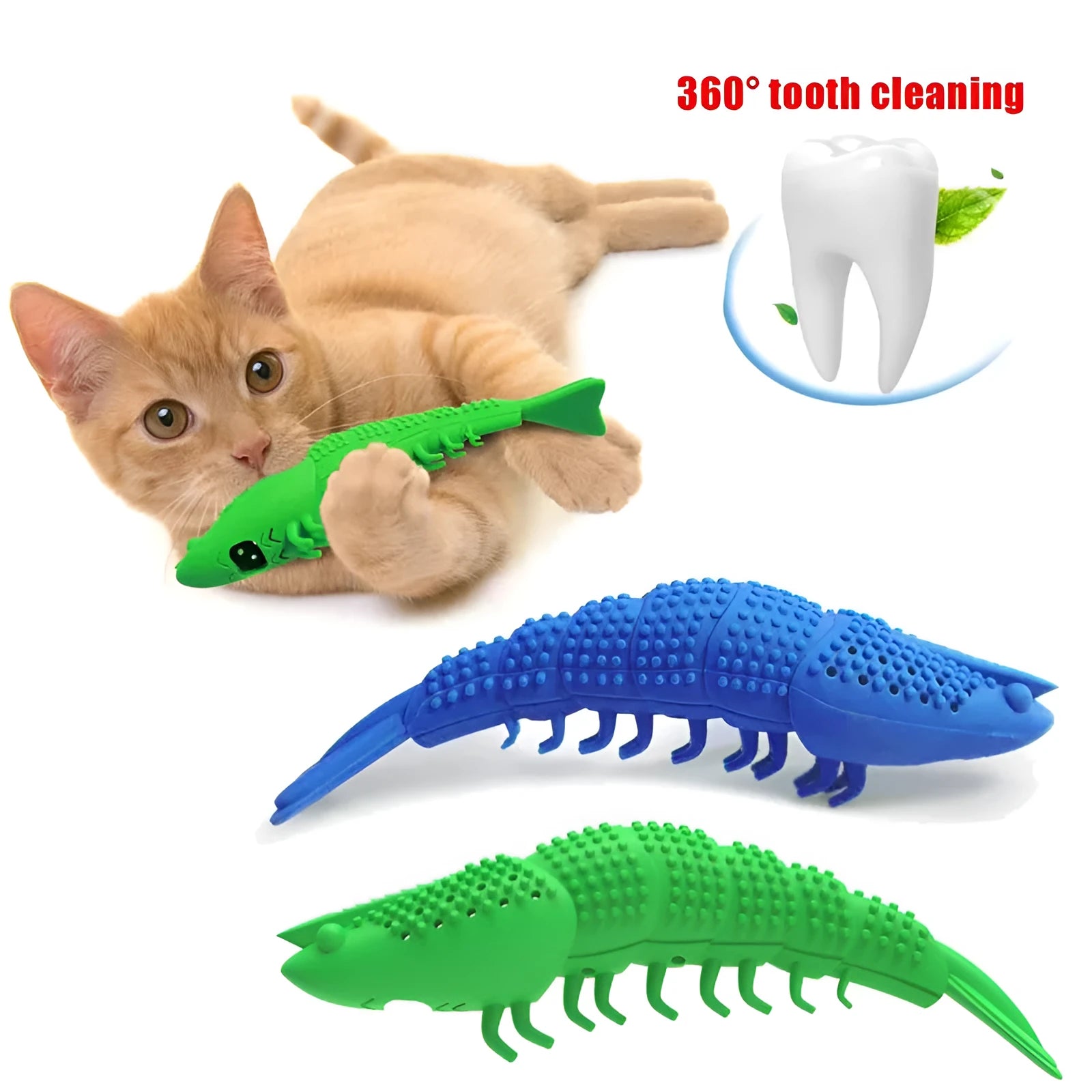Blue hard rubber cat toy with textured bristles for teeth cleaning and interactive play