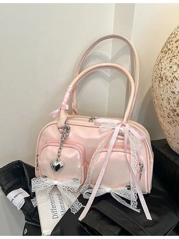 Beige PU casual shoulder bag with horizontal square shape and double shoulder straps