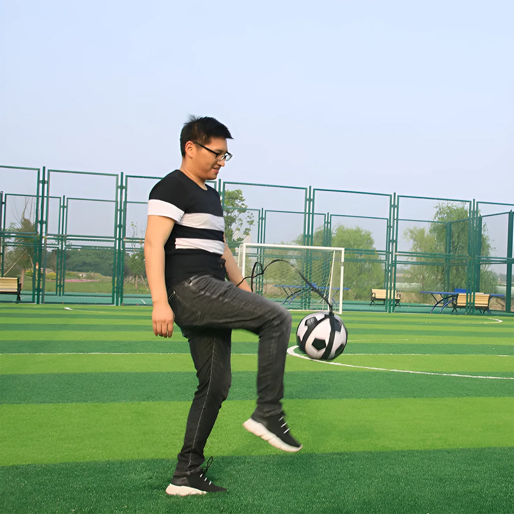 Black football juggling training belt with rotating mechanism for ball control practice