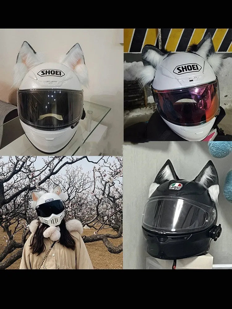 ABS plastic helmet decoration set featuring cat ears and tail for motorcycle helmets 62cm circumference