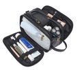 Men's black and brown PU leather toiletry bag for travel storage
