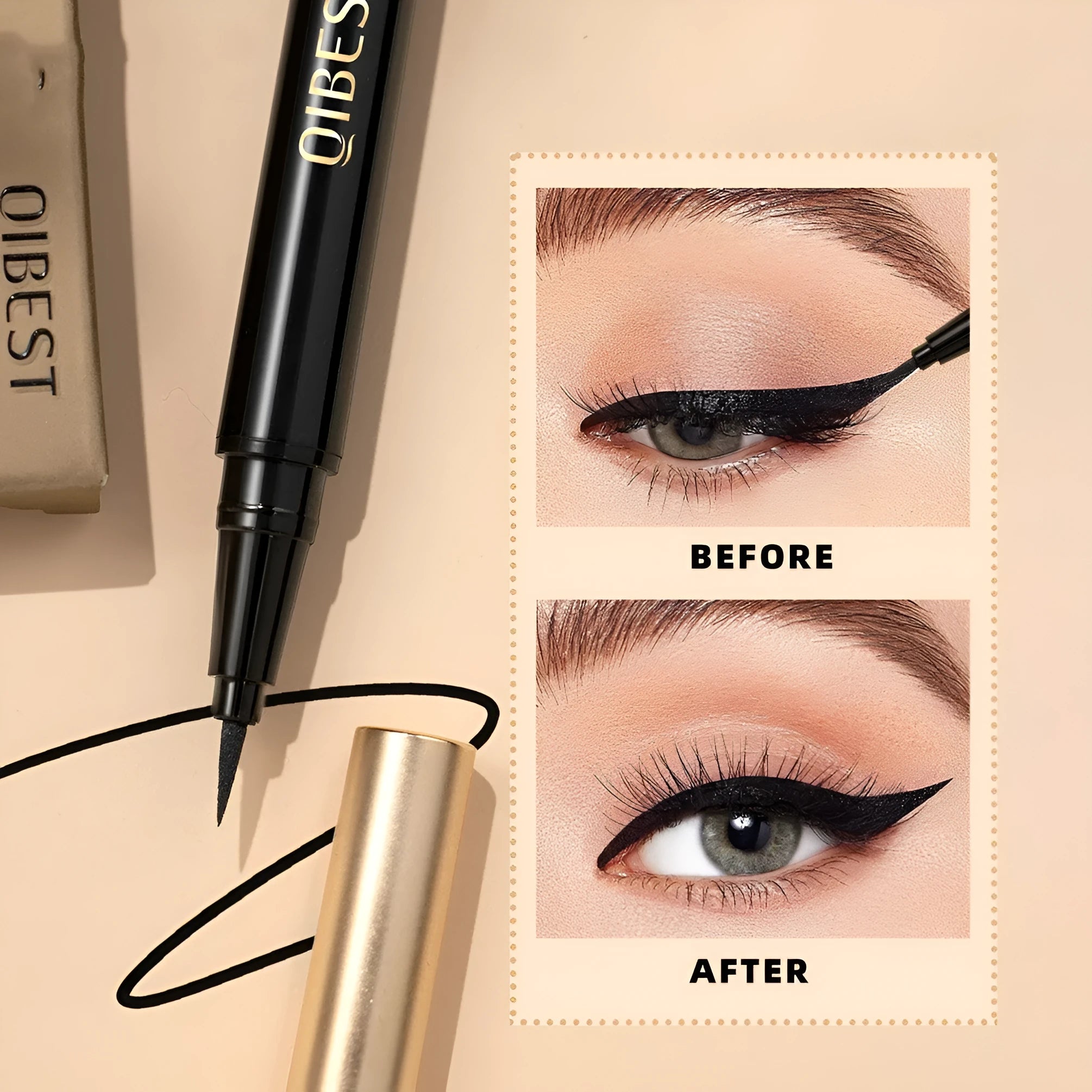 Black liquid eyeliner pen with waterproof, quick-drying formula for smudge-proof eye makeup