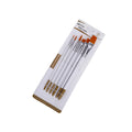 Set of six watercolour acrylic brushes with wood handles and assorted nylon bristle sizes on a white background