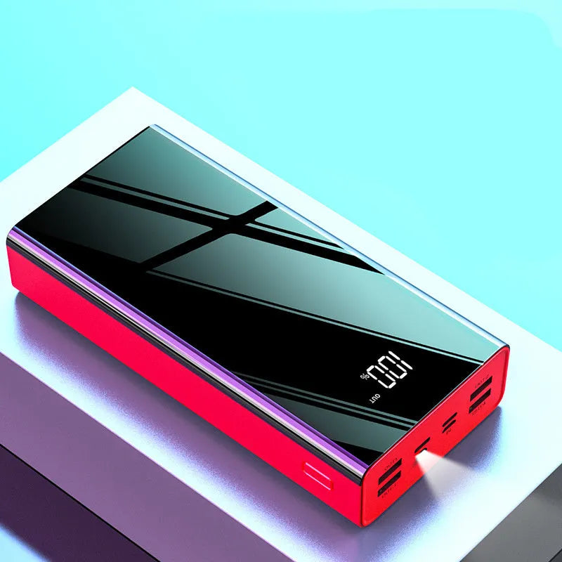 40000mAh LCD power bank in red or black plastic housing showing battery percentage display