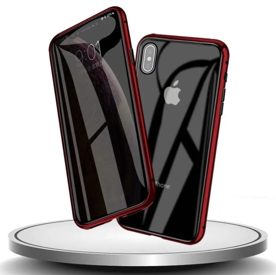Glass anti-spy clamshell phone case for iPhone in solid colours showing geometric design