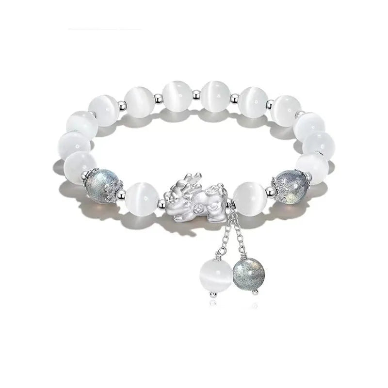 Natural black agate and grey opal couple bracelets with 10mm wave-shaped beads