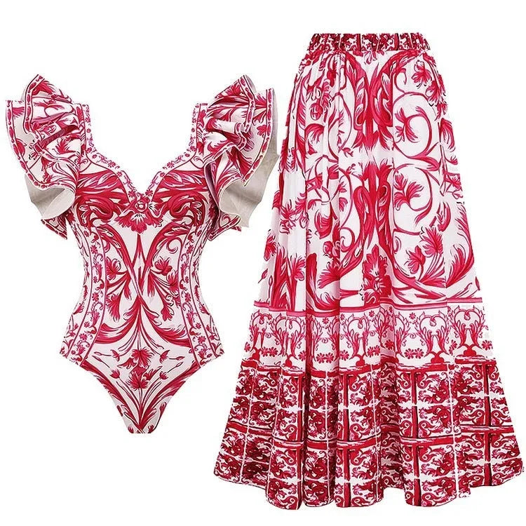 Women's one-piece polyester swimsuit in rose pink, available in sizes S, M, L, XL.