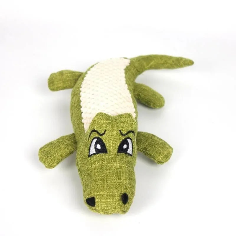 Blue, green, and red pet plush toys with a corn grid design for biting sound.