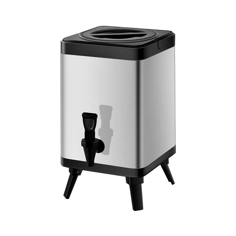 Silver stainless steel milk tea bucket with square lock and 8 litre capacity