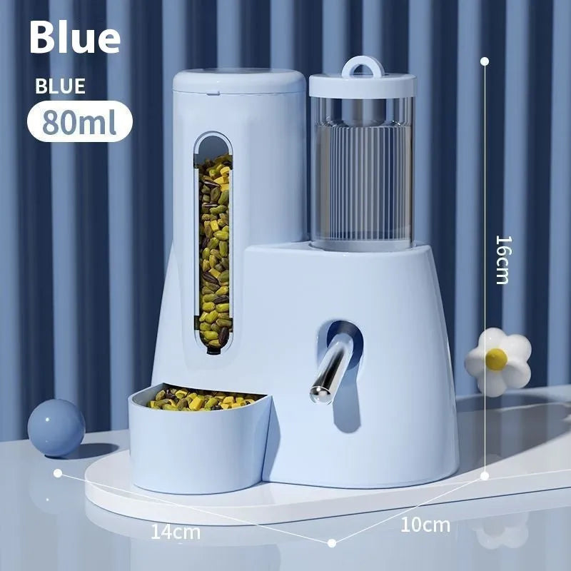 Hamster automatic drinking water feeder and food basin for Djungarian hamsters in blue colour
