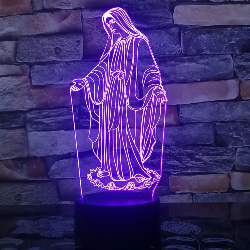 3D LED night light showing laser-engraved acrylic creating dual ring patterns with colourful illumination