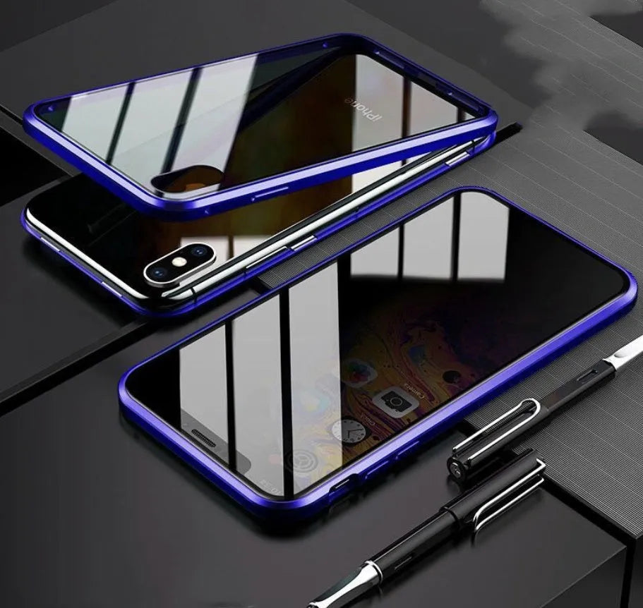 Glass anti-spy clamshell phone case for iPhone in solid colours showing geometric design