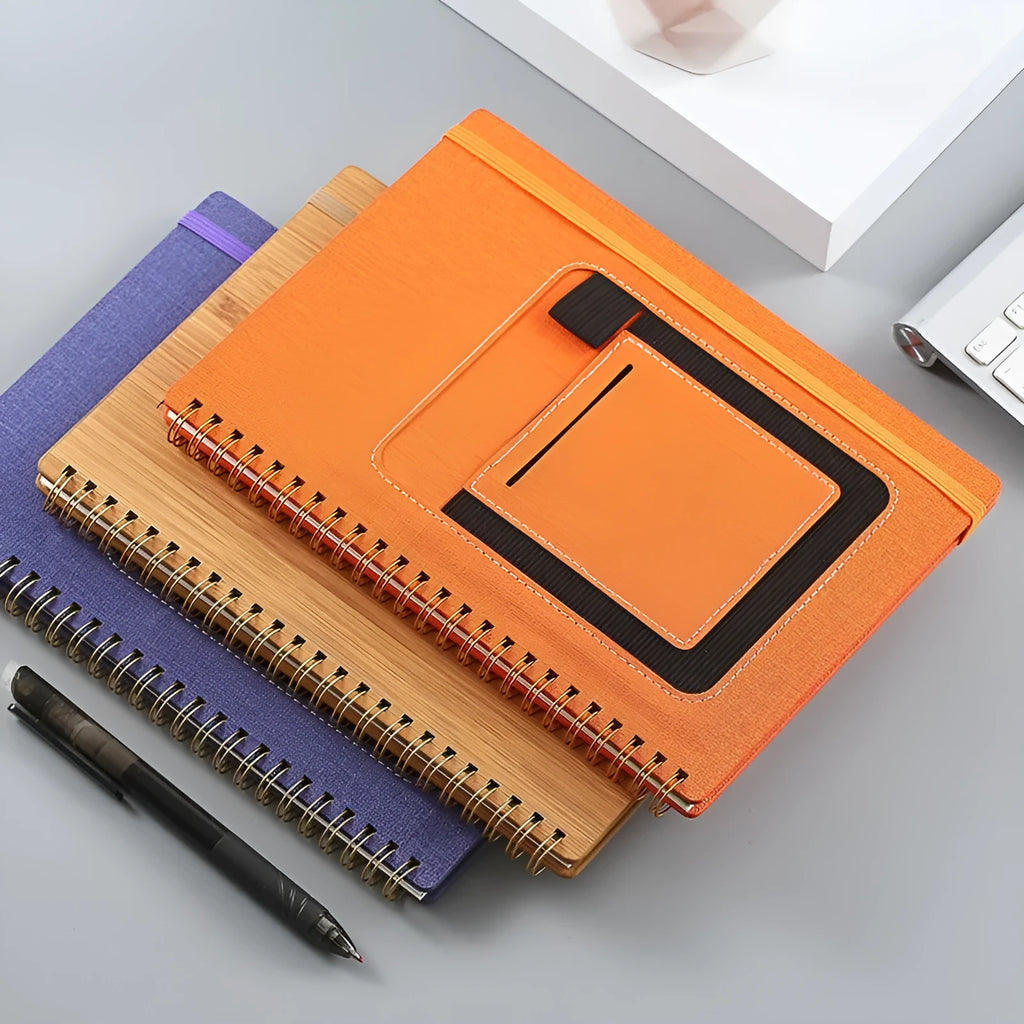 Erasable coil-bound notebook with stone paper pages showing black cover variant
