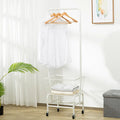 Single rod pulley storage car in iron with black or white finish for hanging clothes.