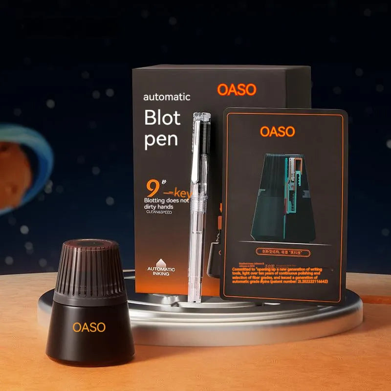 Student automatic suction pen set with 0.5mm and 0.38mm tip options and 40ml ink feeder