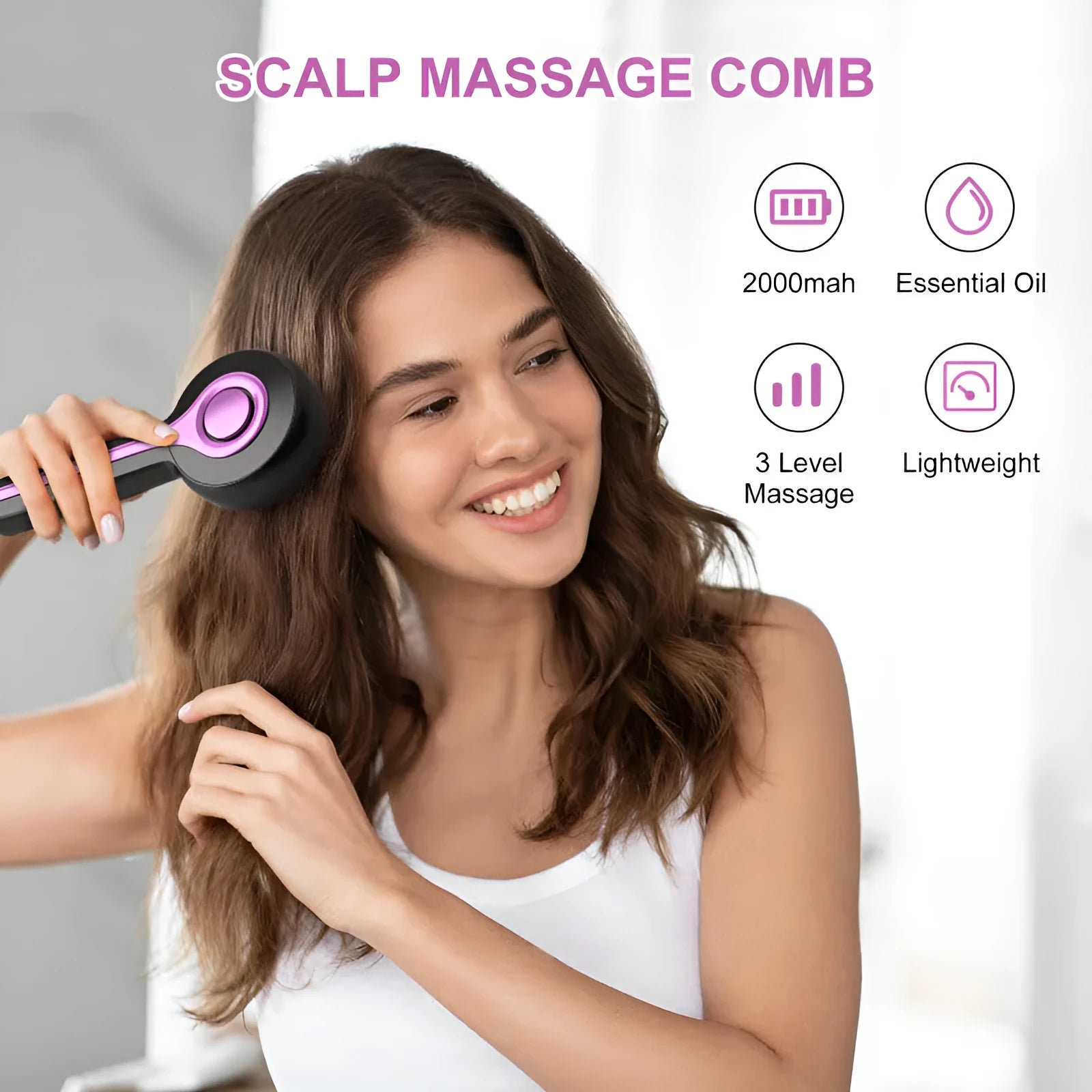 USB-powered anti-leak hair brush massage comb with mechanical control in black, grey or red colour options