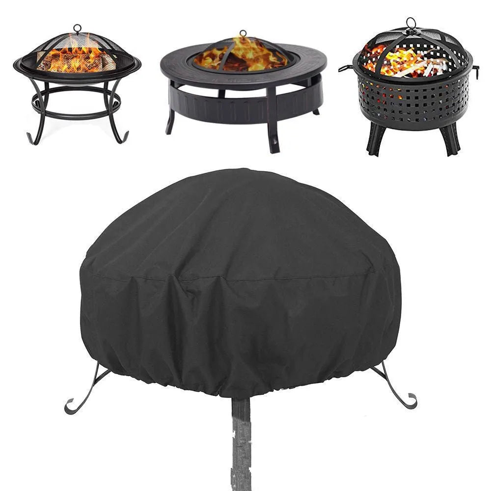 Oxford cloth dust cover for outdoor fire pit stove in light grey colour, water-resistant polyester fabric with UV protection
