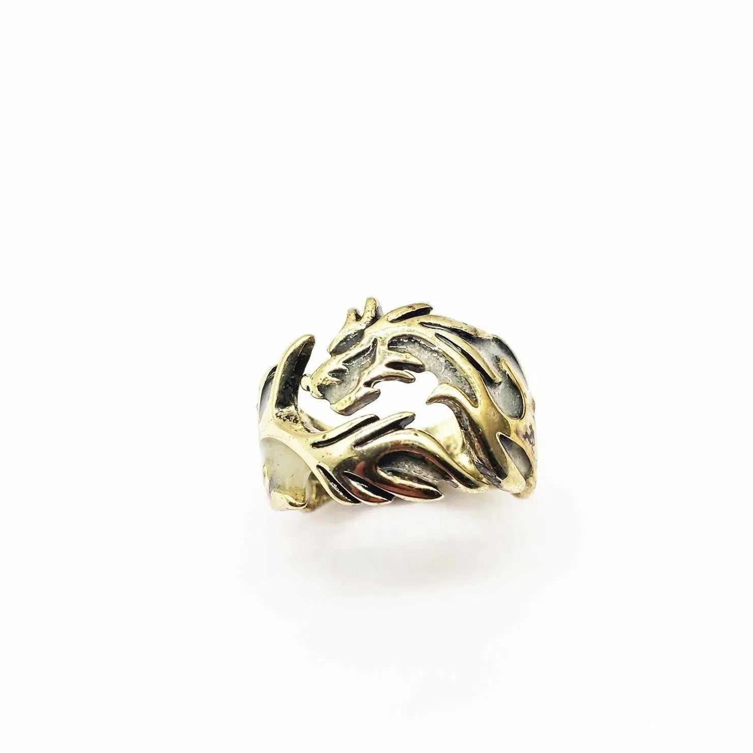 Chinese style luminous dragon pattern adjustable ring in antique silver blue and green.