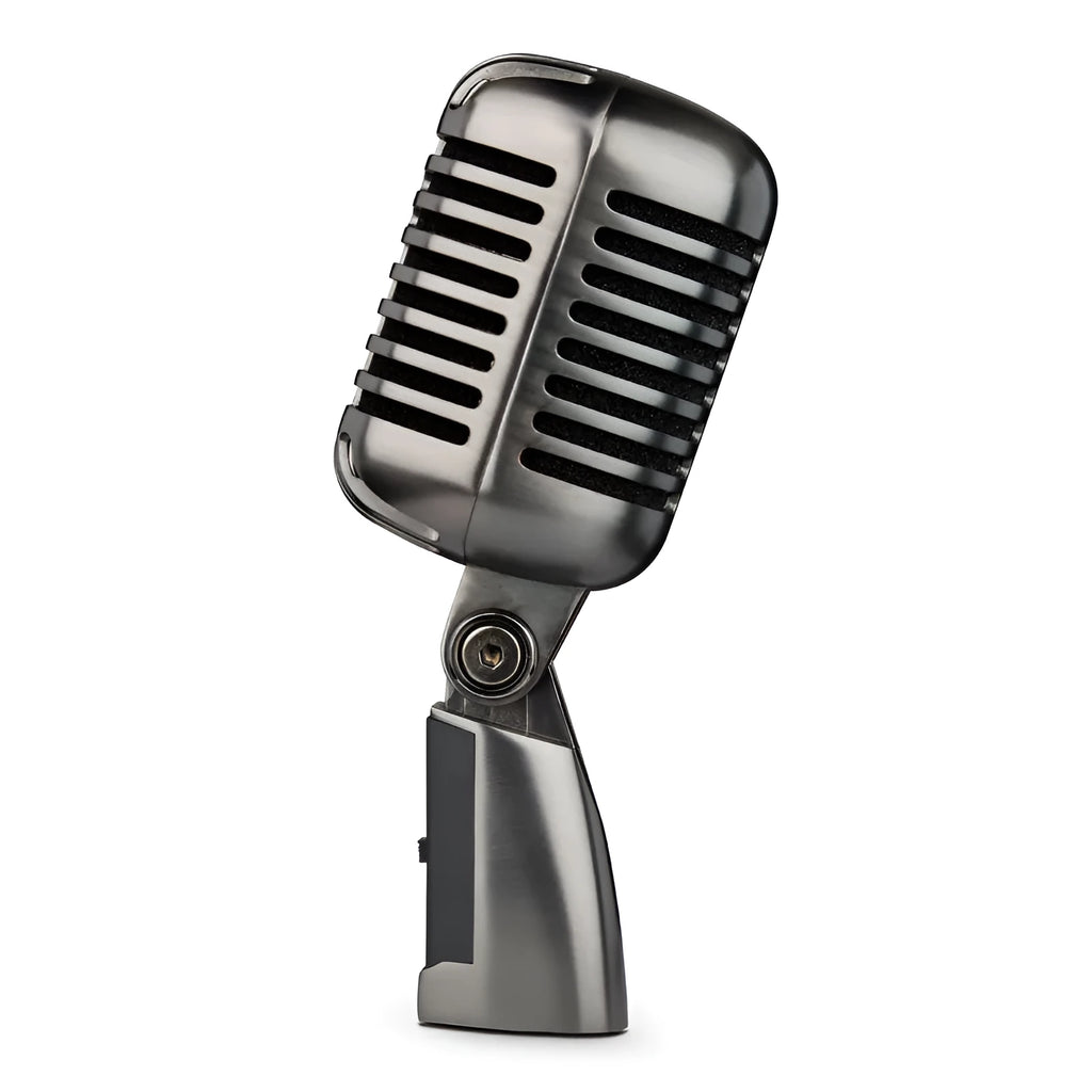 Retro-style wireless condenser microphone with cardioid pickup for karaoke, streaming, and recording.