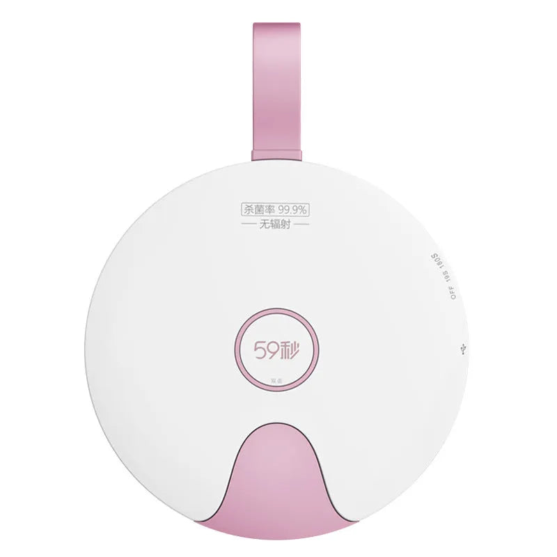 Blue USB-powered baby bottle steriliser showing slim 11.8mm profile with gravity-sensing technology
