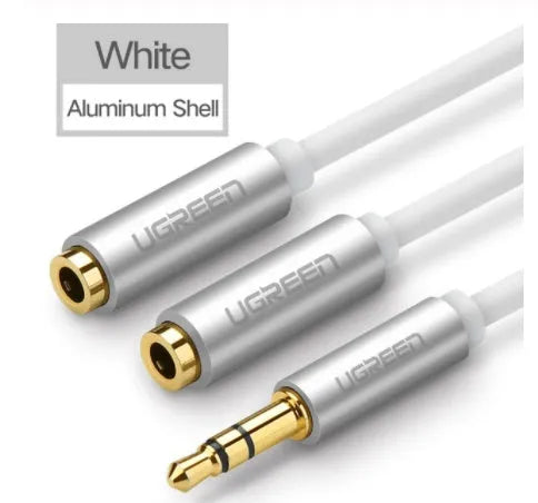 A short 0.2 metre black earphone cable with 3.5mm gold-plated connectors on a white background.