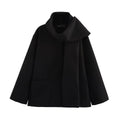 Women's long polyester coat with artificial fur collar in street fashion style