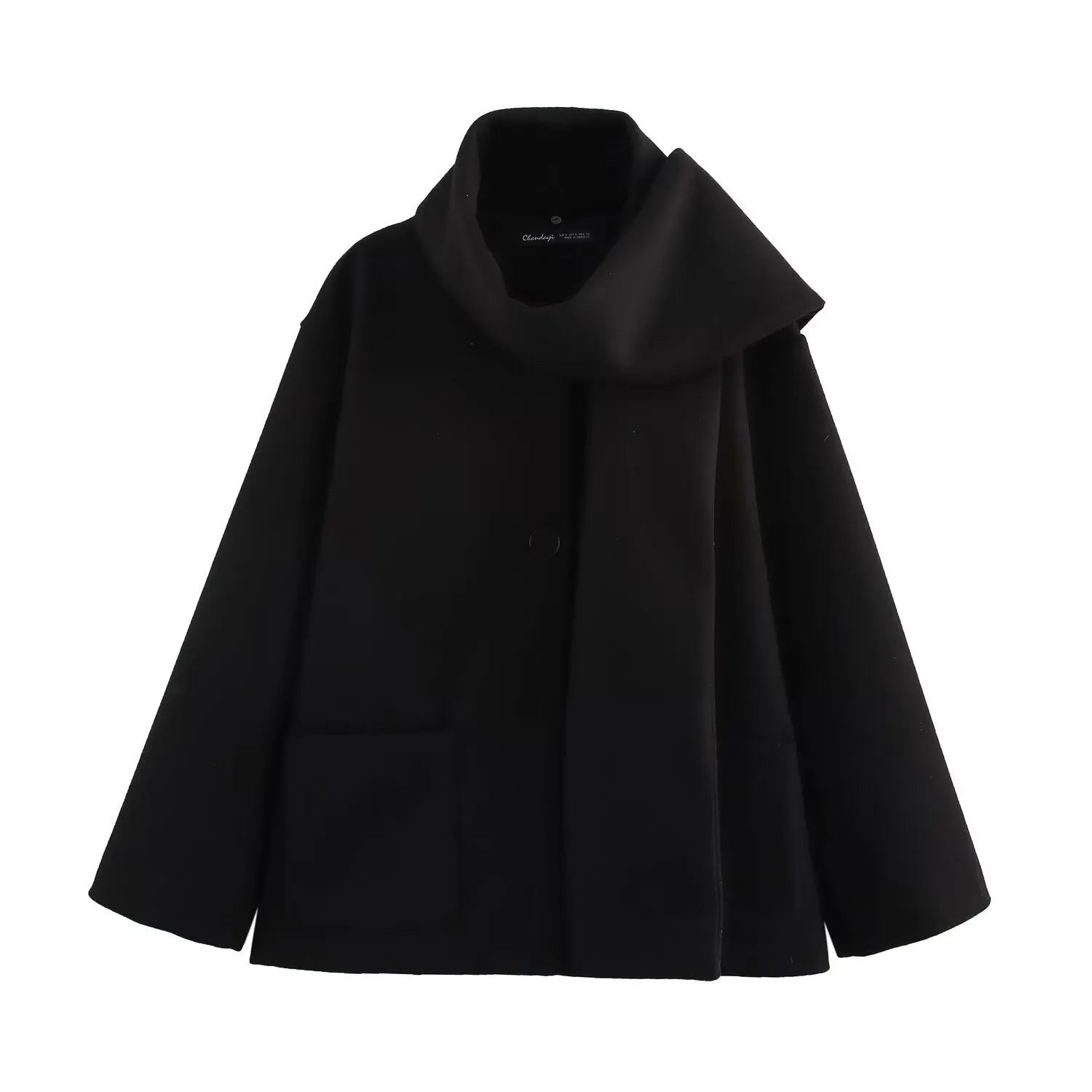 Women's long polyester coat with artificial fur collar in street fashion style