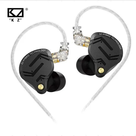 Black wired back-winding earphones with adjustable tone monitor and through-hole plug