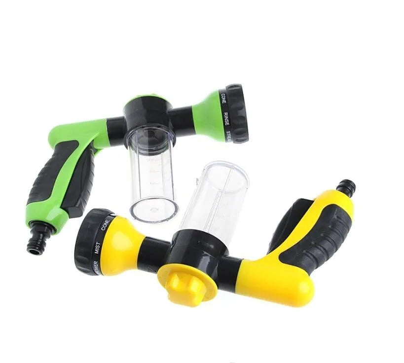 Green high-pressure foam spray gun with adjustable nozzle for car washing and garden watering