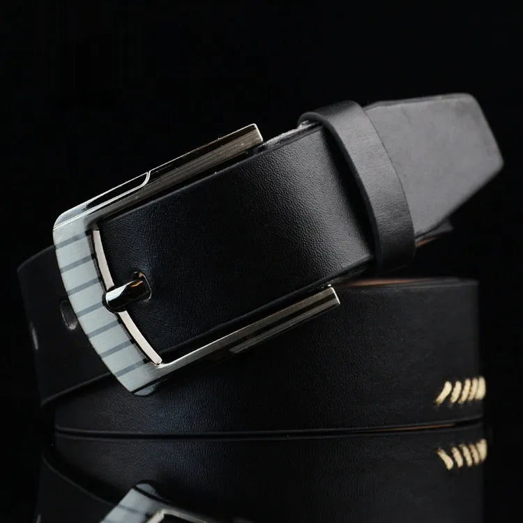 Men's threading pattern pin buckle belt in imitation leather with alloy buckle
