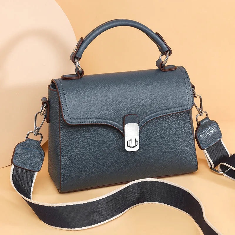 Women's genuine leather cross-body bag oval shape 21x18x9cm sandwich pocket black white khaki blue grey