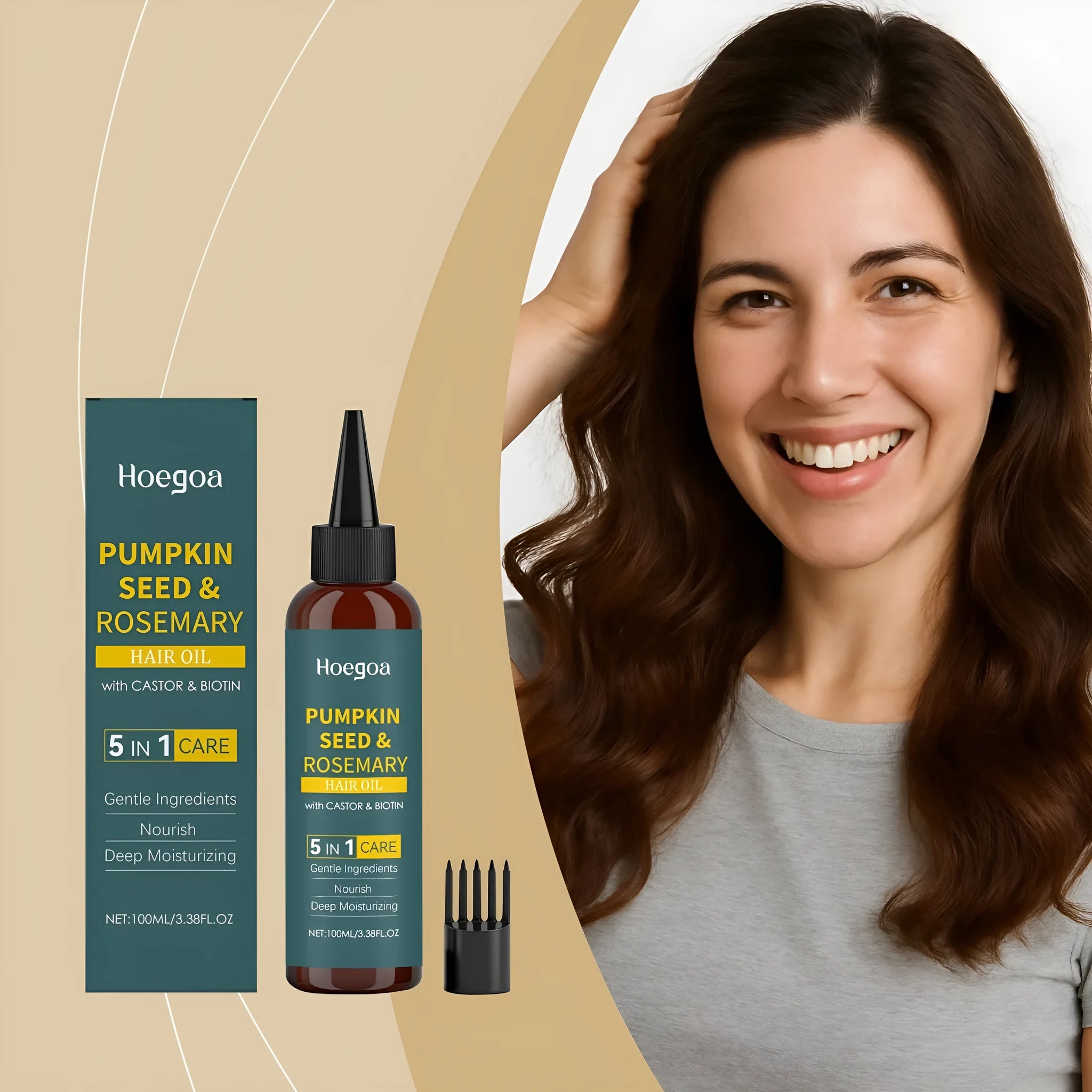 Rosemary hair care essential oil 100ml bottle with pointed applicator and detangling comb