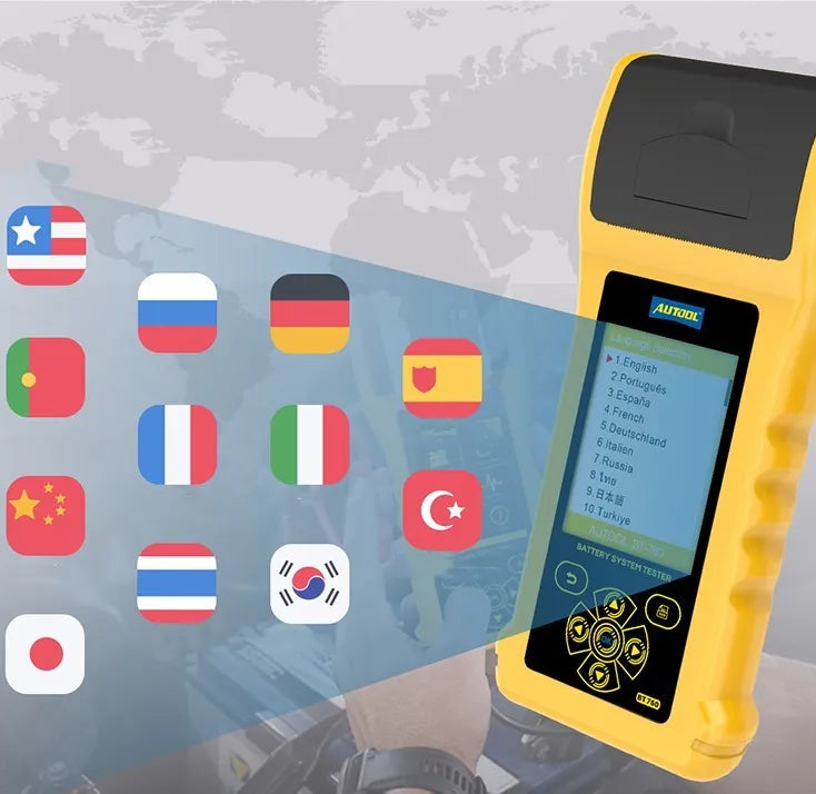Autool BT760 vehicle battery tester with colour screen and clip connectors for 12V 24V systems