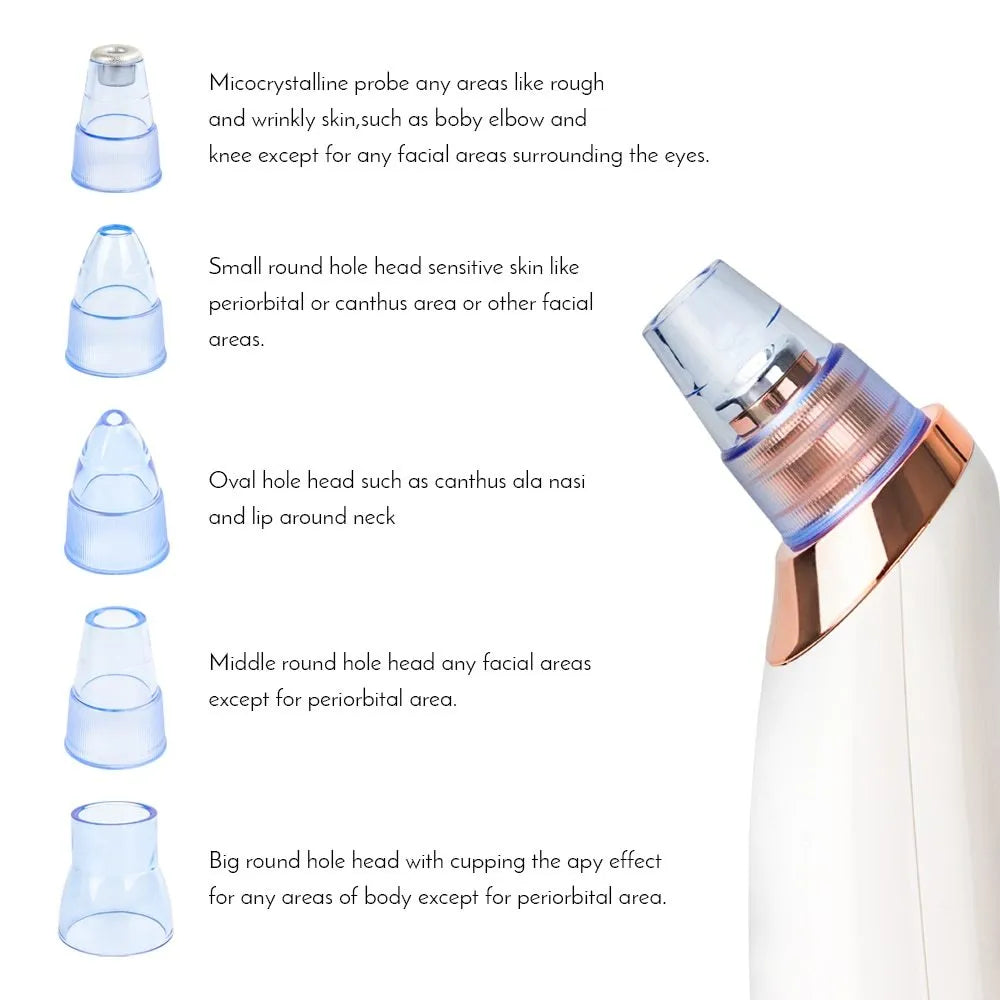 Electric blackhead remover device with five nozzle attachments for pore cleaning